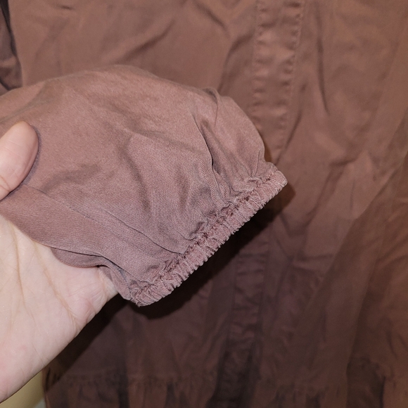 Buffalo David Bitton Mocha Brown Boho Peasant Mini Dress Pockets NWT - Picture 6 of 13